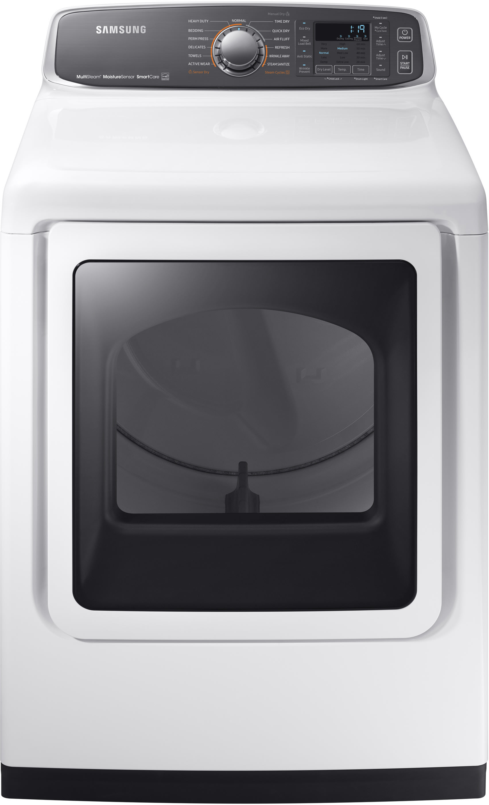 Samsung Dvg52m7750w 27 Inch Gas Smart Dryer With Multi Steam Wrinkle Prevent Option Sensor Dry Smart Care 4 Way Venting Interior Drum Light Eco Dry Reversible Door Energy Star And 7 4 Cu Ft Capacity