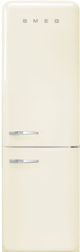 Smeg 24 Inch Freestanding Bottom Mount Refrigerator with 11.69 Cu. Total Capacity, 3 Adjustable Glass Shelves, 3 Freezer Drawers, Temperature Alarm, LED Internal Light, and ENERGY STAR Certified: Cream, Right