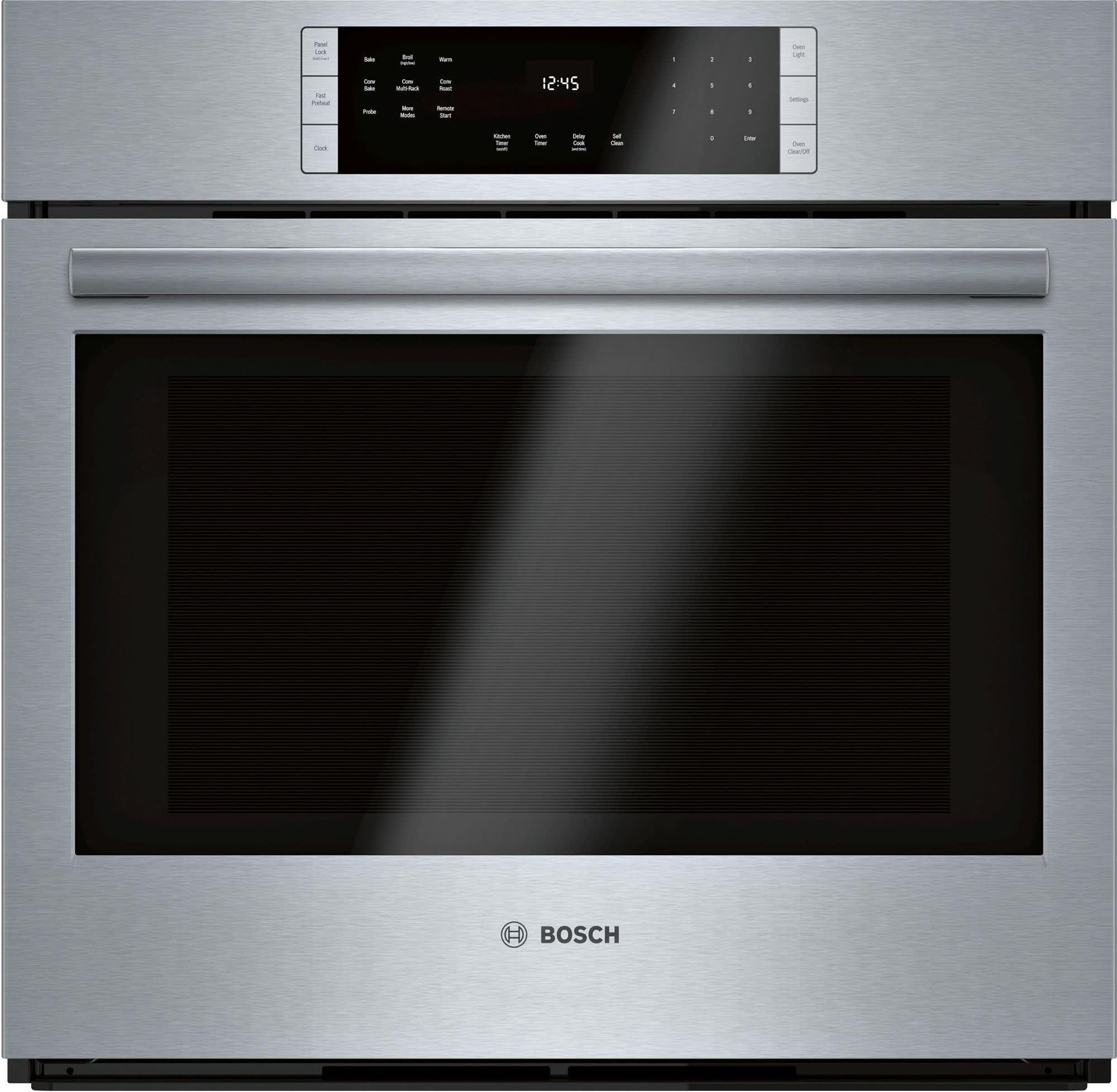 Stainless Steel Bosch HBL8453UC 800 Series 30 Inch Black Stainless Steel Electric Single Wall Convection Oven