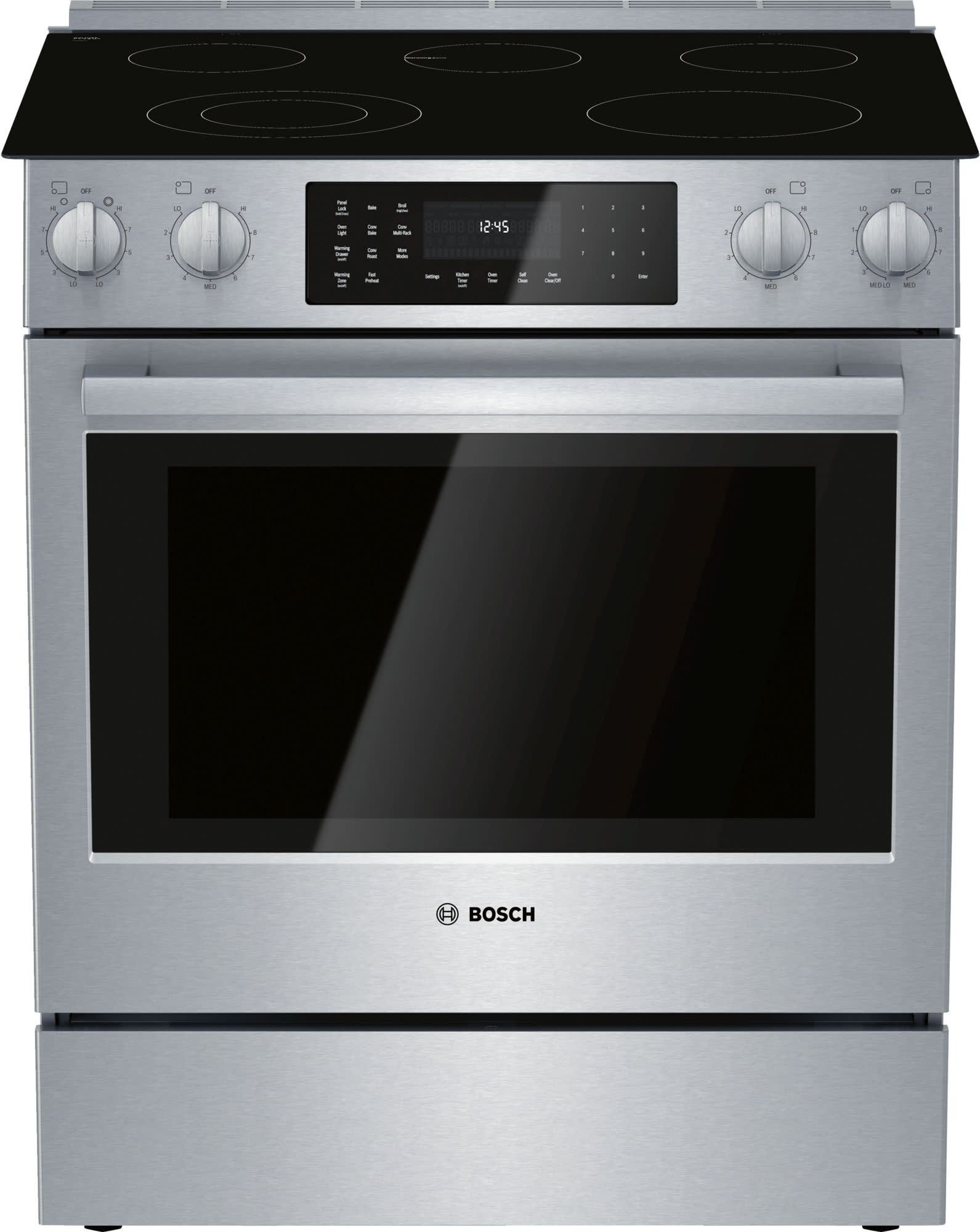 Bosch Hei8056u 30 Inch Slide In Electric Range With Genuine European Convection 4 6 Cu Ft Capacity Warming Drawer 11 Specialized Cooking Modes Temperature Conversion Fast Preheat 8 Pass Broil Element Warming Zone And Touch Control