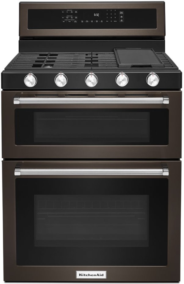 Black stainless gas range double deals oven