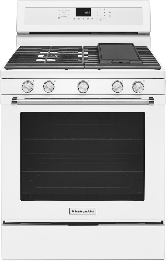 KitchenAid 30-in 5 Burners 5.8-cu ft Self-cleaning Convection Oven Slide-in  Natural Gas Range (Stainless Steel) in the Single Oven Gas Ranges  department at