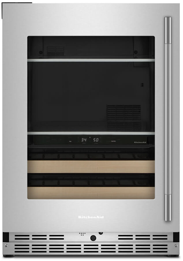 KitchenAid 24" Undercounter Refrigerator w/ Glass Door in Black Cabinet/Stainless Doors KURL324SSB on Fridge.com