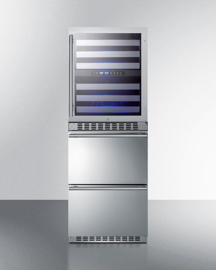24 Inch Combination Dual-Zone Wine Cellar and 2-Drawer Refrigerator-Freezer