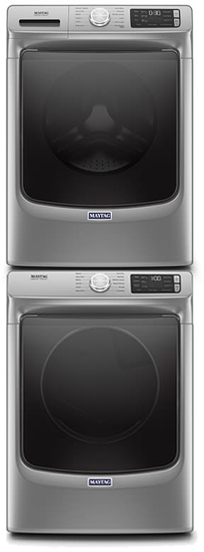 Stacked Front Load Washer and Gas Dryer Set in Metallic Slate