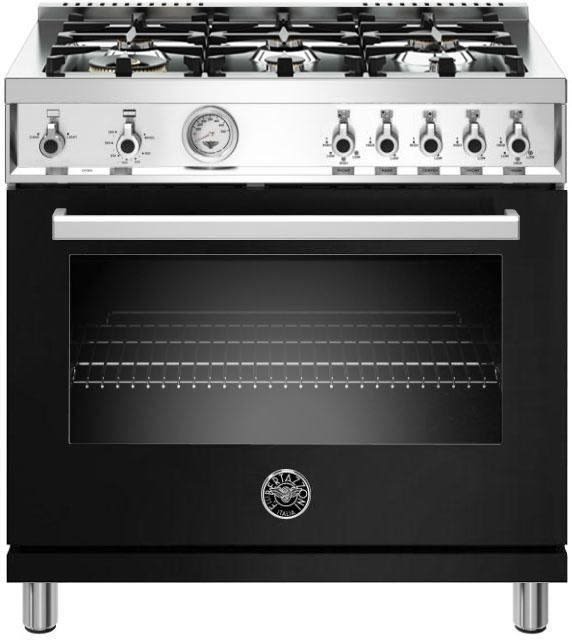 Bertazzoni Prof366gasnet 36 Inch Gas Range With 6 Brass Burners 5 7 Cu Ft Capacity Convection Oven Viewing Window And Cast Iron Grate Nero Black