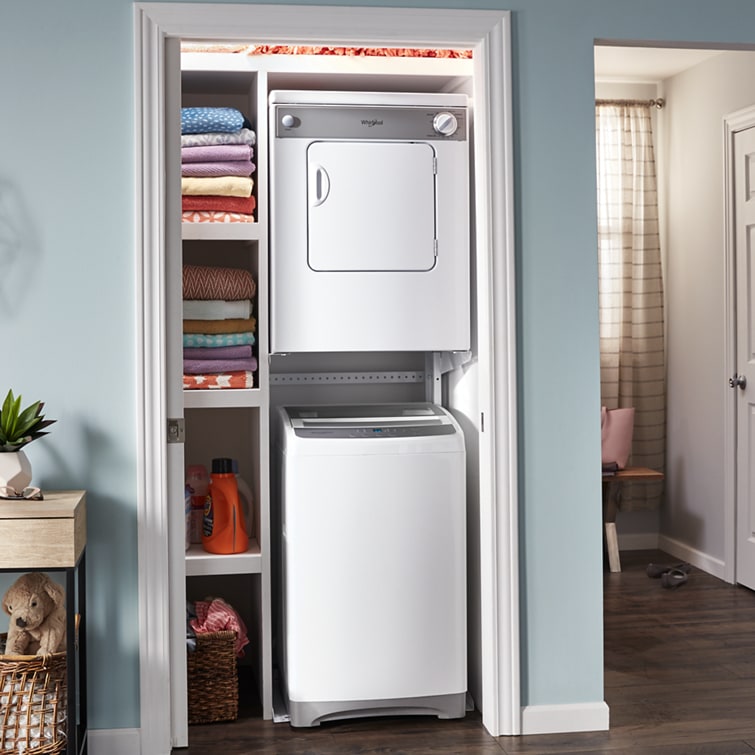 Stacked Top Load Washer and Electric Dryer Set in White
