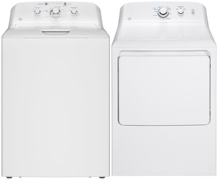Top Load Washer and Gas Dryer Set in White