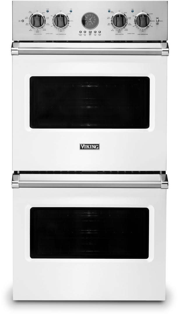 Viking Vdoe527wh 27 Inch Double Wall Oven With 8 4 Cu Ft Capacity Rapid Ready Truconvec Convection Vari Speed Dual Flow Blackchrome Rackview And Self Clean White