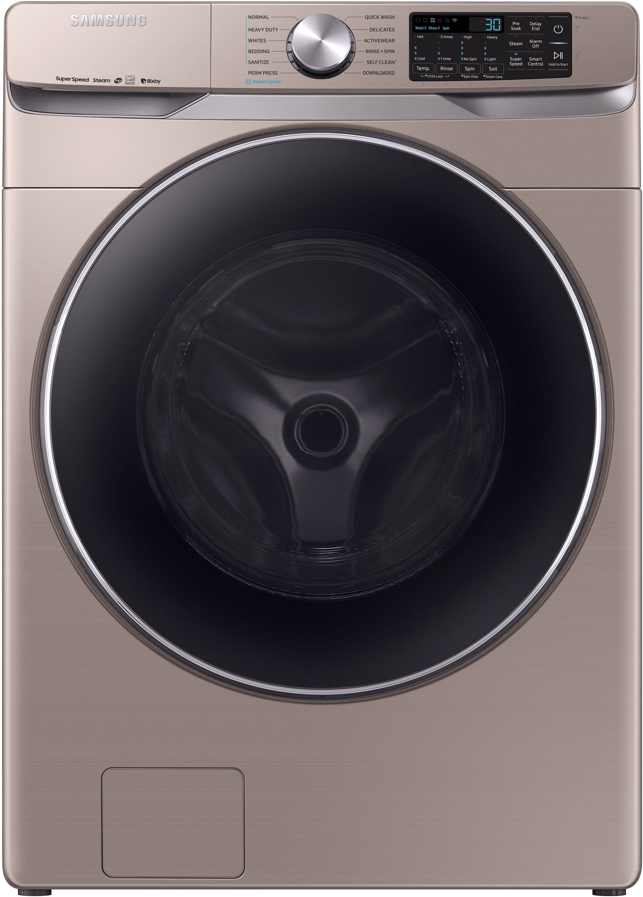 Samsung Dvg45r6300c 27 Inch Gas Dryer With Steam Sanitize Sensor Dry 12 Dry Cycles 10 Additional Dryer Options Bixby Enabled 3 Way Venting Reversible Door Ada Compliant Energy Star And 7 5 Cu Ft Capacity Champagne