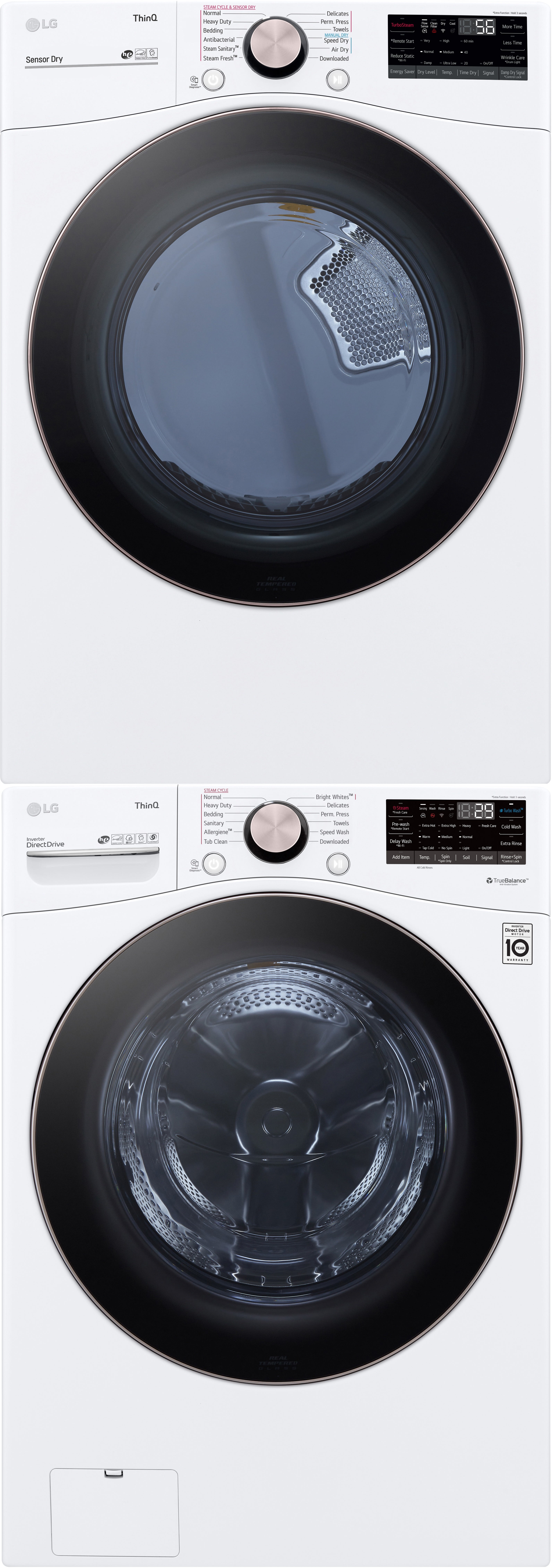 Stacked Front Load Washer and Gas Dryer Set in White