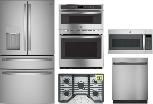 Collage of PVD28BYNFS, JGP5030SLSS, JT3800SHSS, GDT225SSLSS, JNM7196SKSS