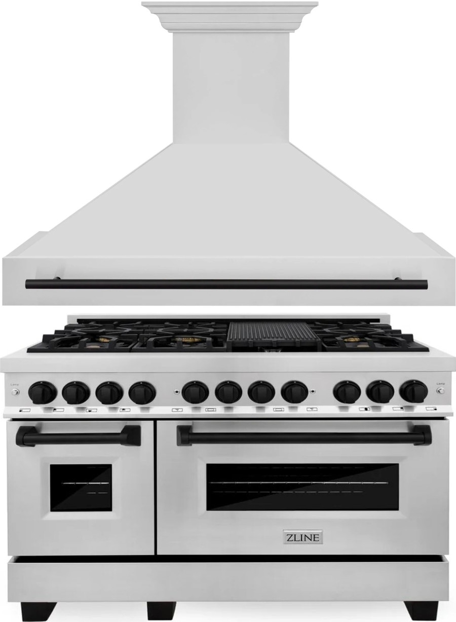 ZLINE 2AKPRARH48MB 2 Piece Kitchen Appliances Package with Dual