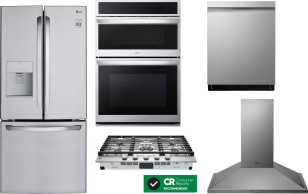 Lg 5 piece kitchen appliances package with french door refrigerator and dishwasher in stainless steel lgrectwodwrh3 top