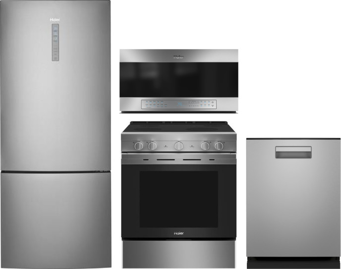 Haier HARERADWMW3006 4 Piece Kitchen Appliances Package with Bottom