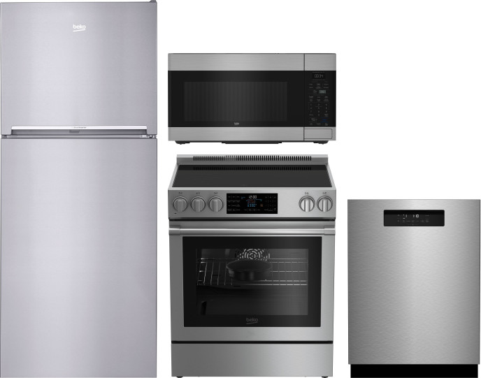 Beko BERERADWMW901 4 Piece Kitchen Appliances Package with Top Freezer