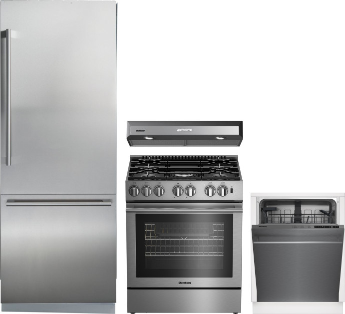 Blomberg BLRERADWRH610 4 Piece Kitchen Appliances Package with Bottom Freezer Refrigerator Gas Range and Dishwasher in Stainless Steel AJ Madison
