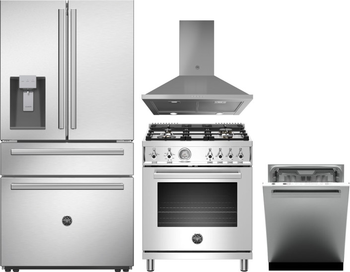 Bertazzoni BERERADWRH653 4 Piece Kitchen Appliances Package with French Door Refrigerator, Gas
