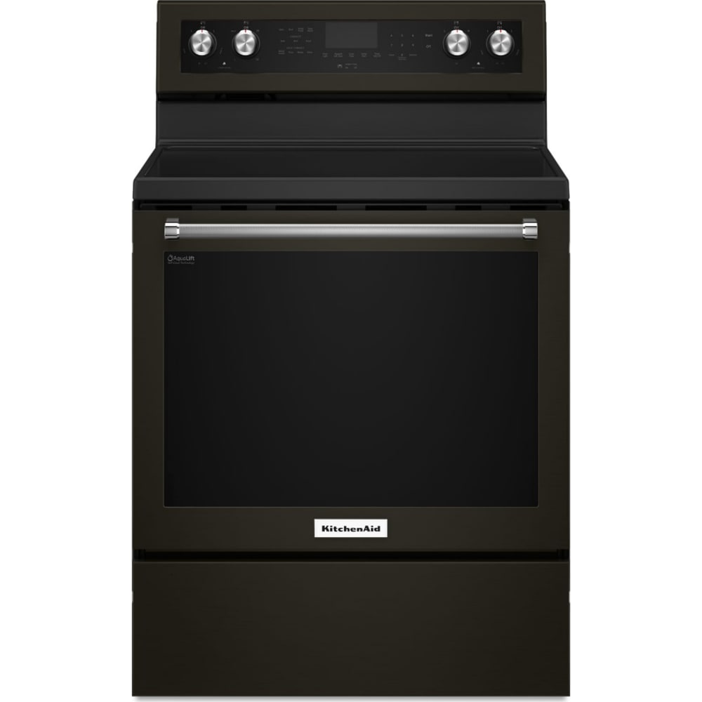 KitchenAid 30 Inch Freestanding Electric Convection Range with 6.4 cu. ft. Capacity, Black Stainless Steel - YKFEG500EBS