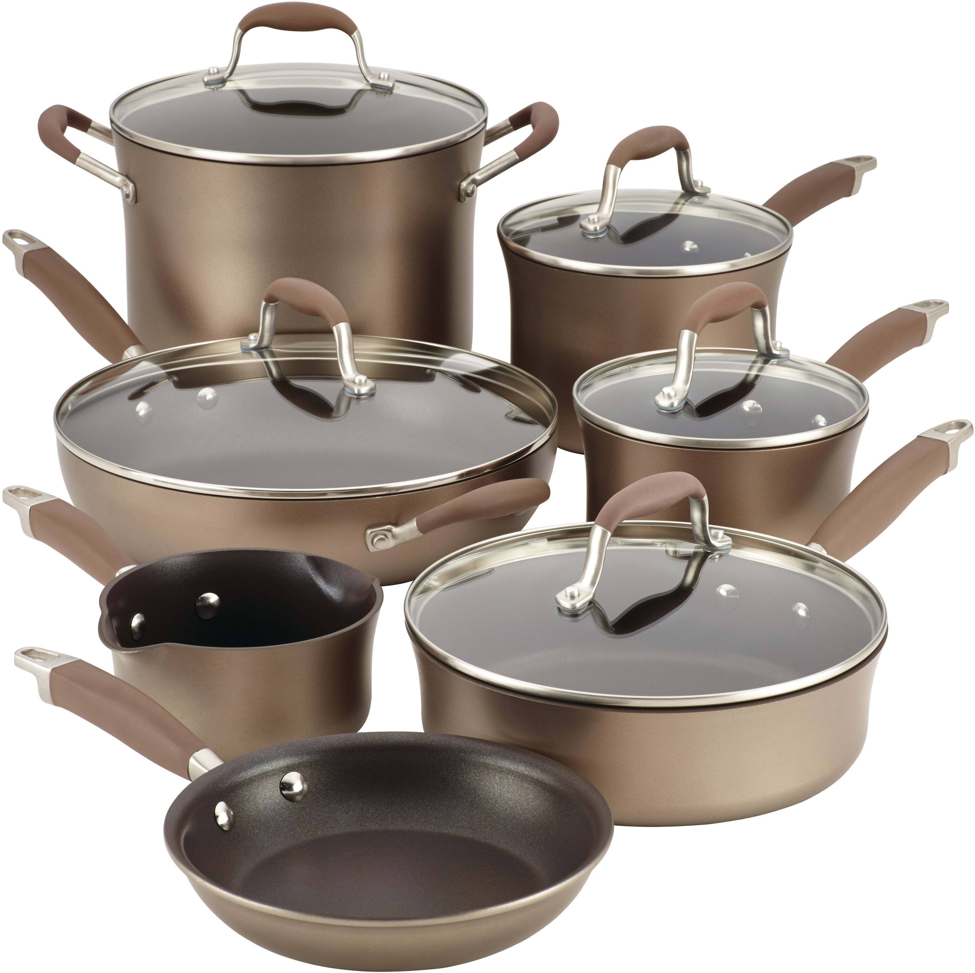 Anolon 84066 Advanced Bronze Nonstick Cookware Set with Oven Safety, SureGrip® Handles, Warp 