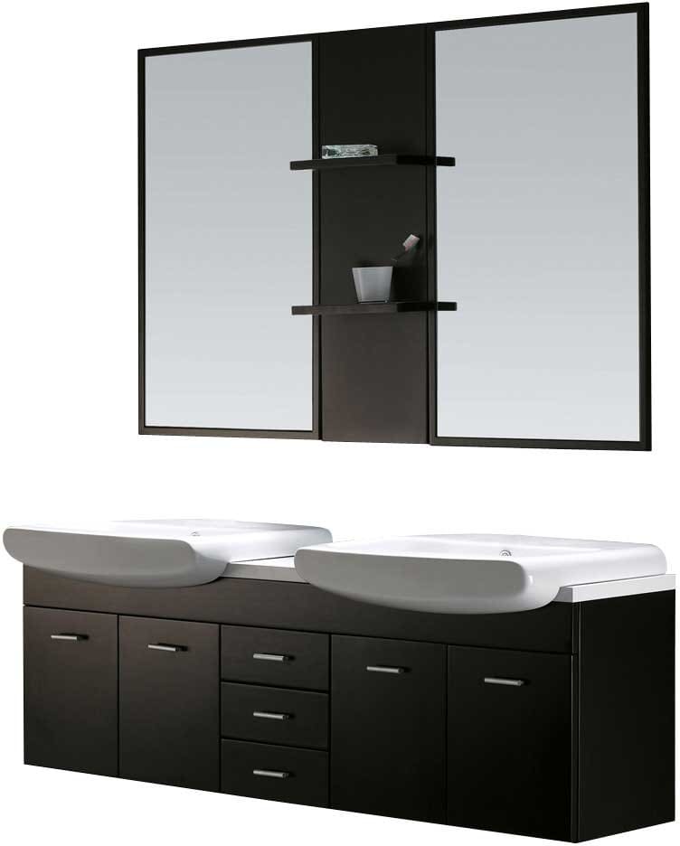 Vigo Industries Vg09001104k 59 Inch Modern Double Bowl Wall Mount Vigo Industries Vg09001104k Wenge Finish With Mirror And Shelves