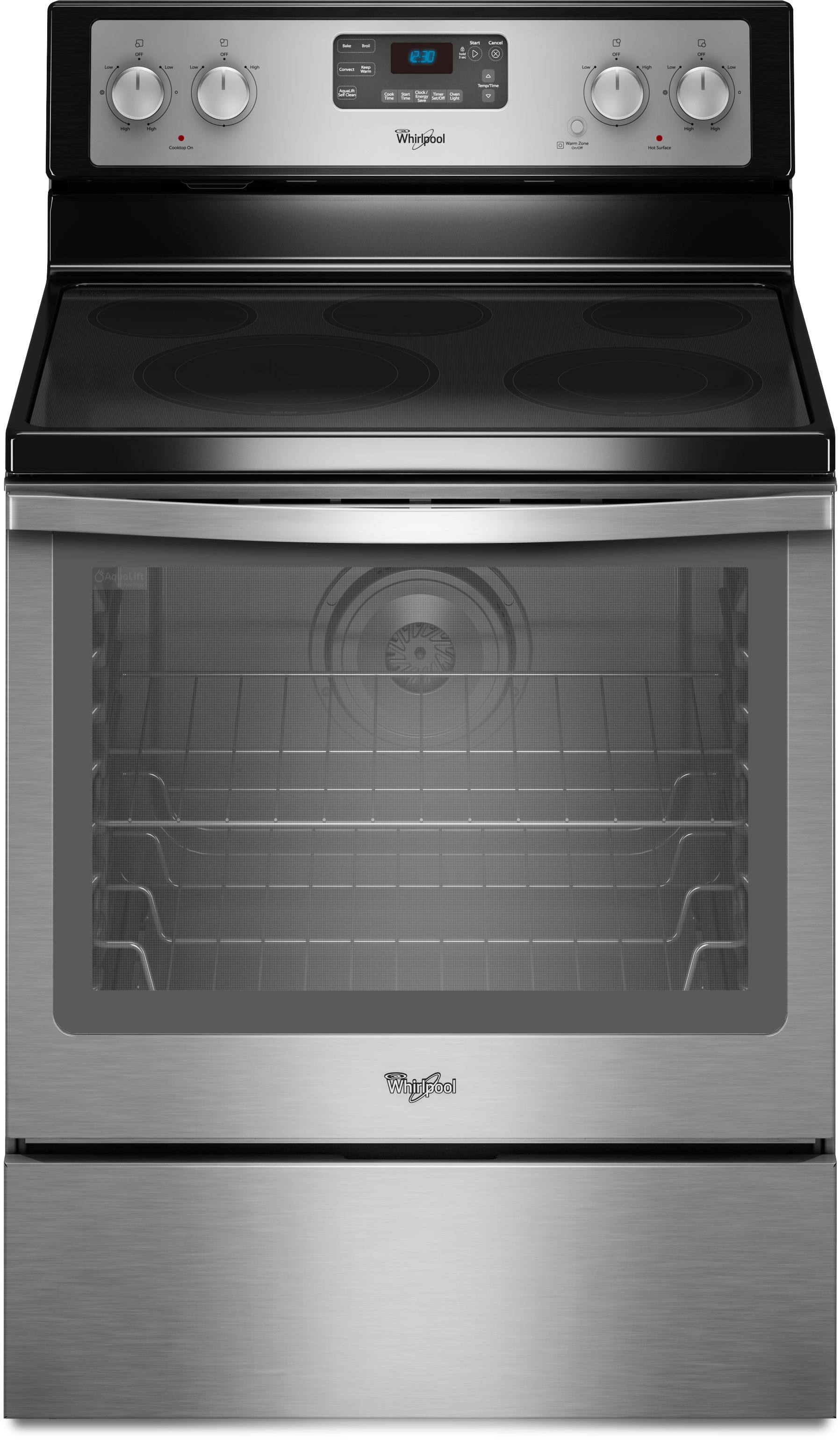 Whirlpool WFE540H0AS 30 Inch Freestanding Smoothtop Electric Range with 4 Radiant Elements, Warm