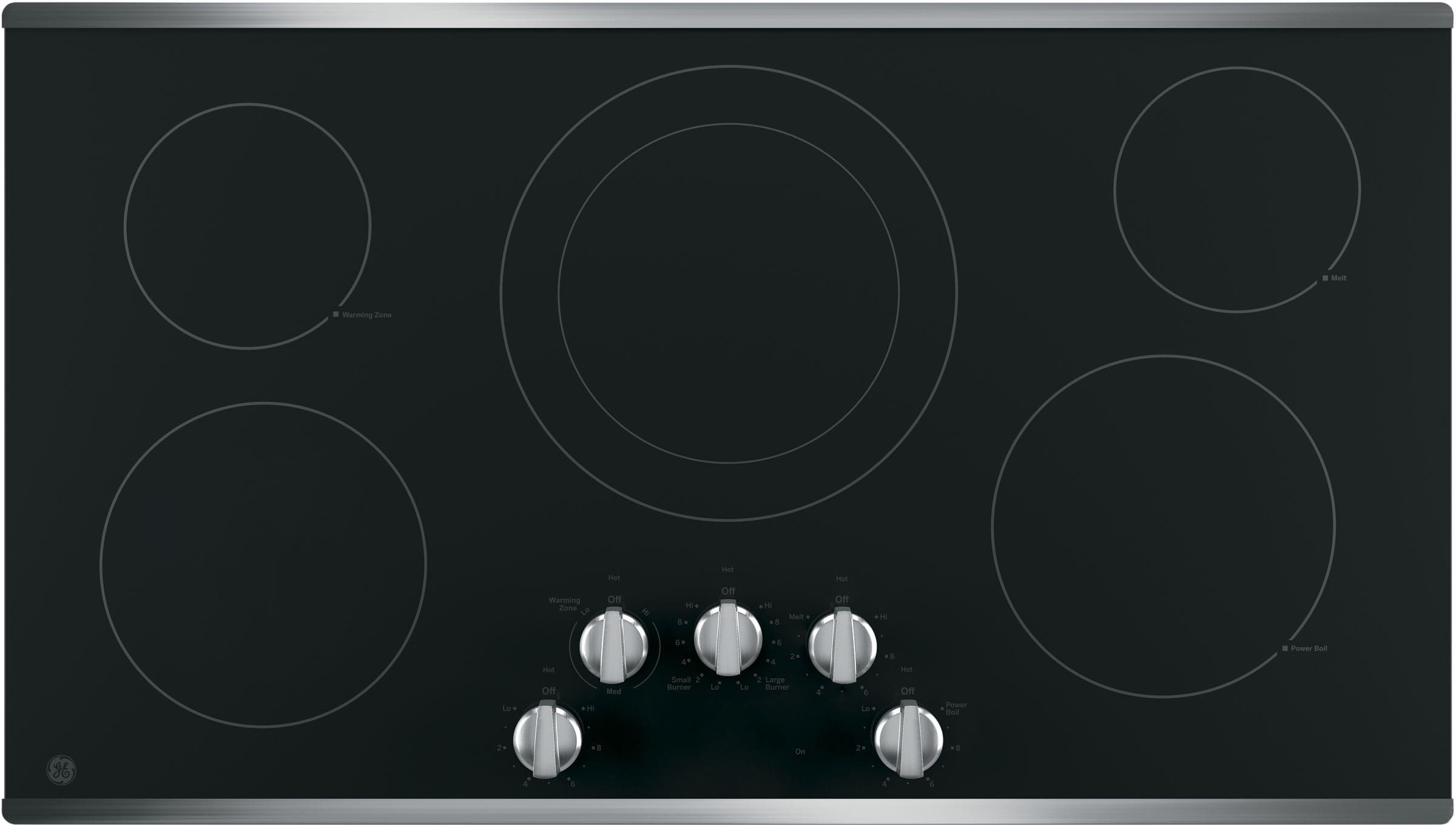 GE JP3036SLSS 36 Inch Electric Cooktop with Power Boil, Melt Setting, Dishwasher Safe Knobs, Hot