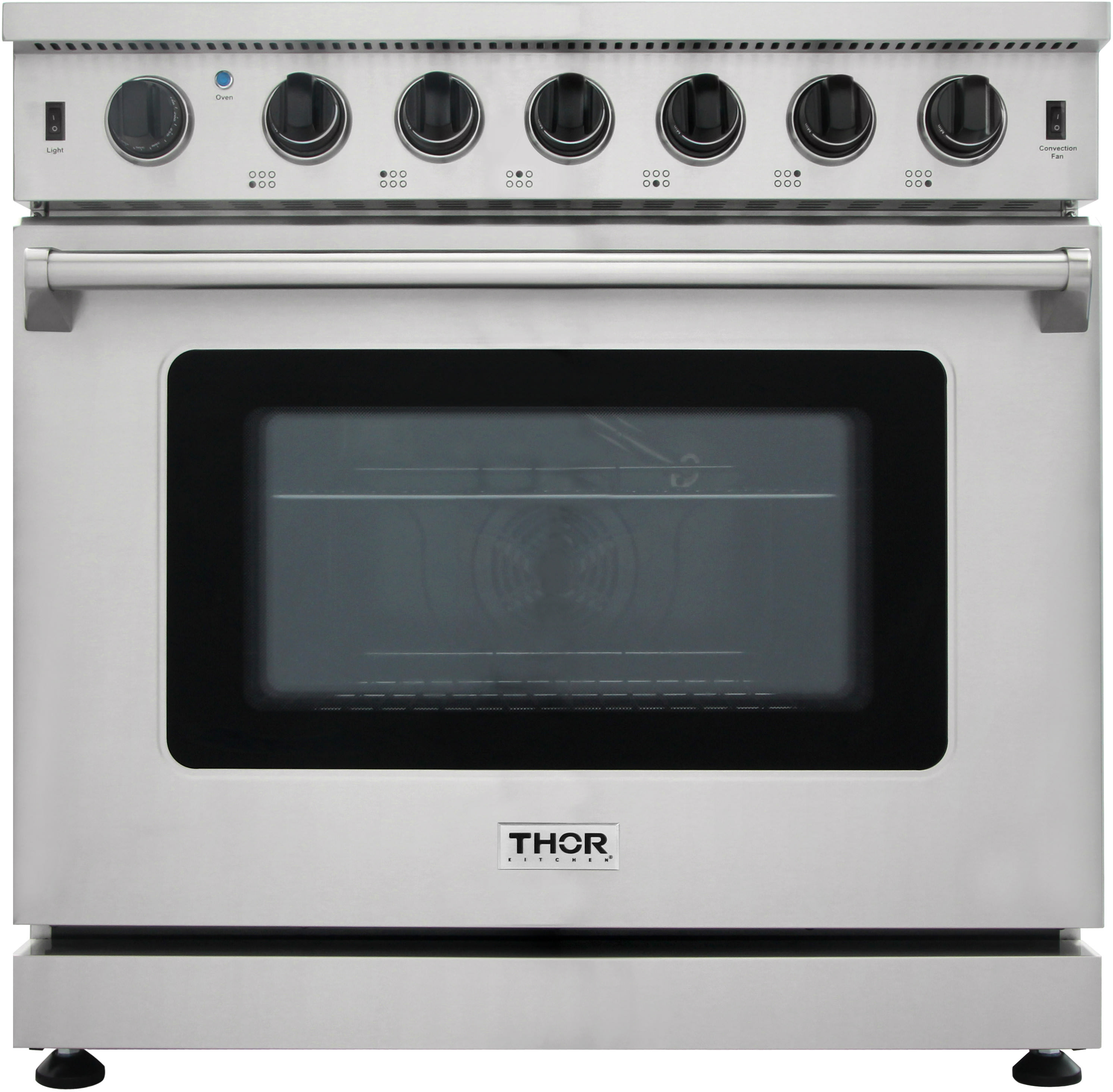 Thor Kitchen LRG3601U 36 Inch Professional Gas Range with Black Porcelain Drip Pan, Cast Iron