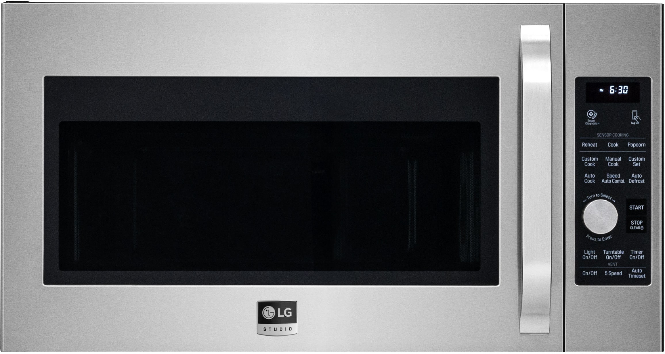 Lg Lsmc3086st 1 7 Cu Ft Over The Range Convection Microwave Oven Over The Range Convection Microwave Oven With Sensor Cook Auto Defrost 1 500 Watts 300 Cfm Venting System And Circular Wire Rack Stainless