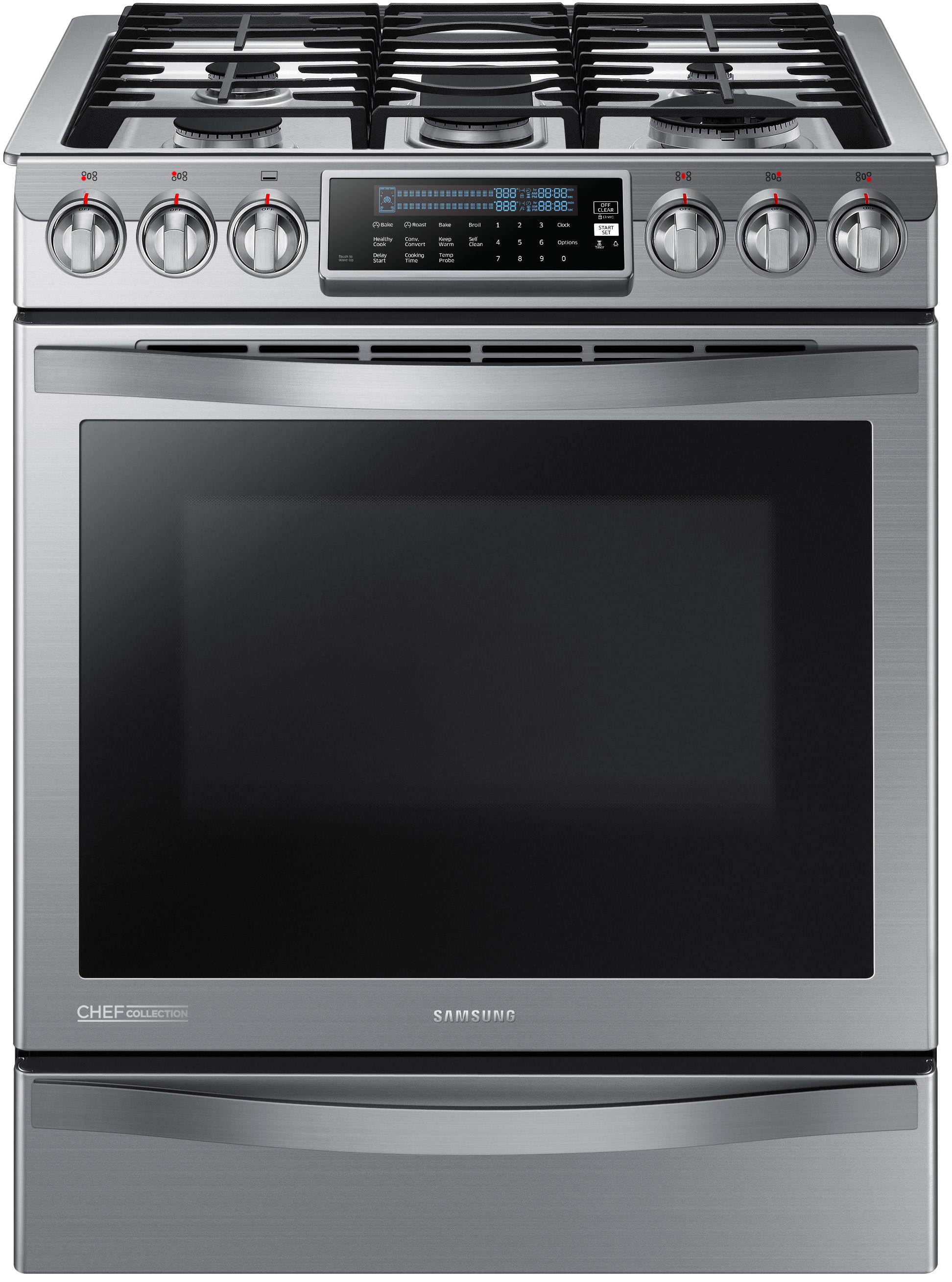 Samsung NX58H9950WS 30 Inch SlideIn Gas Range with 5 Sealed Burners, 5