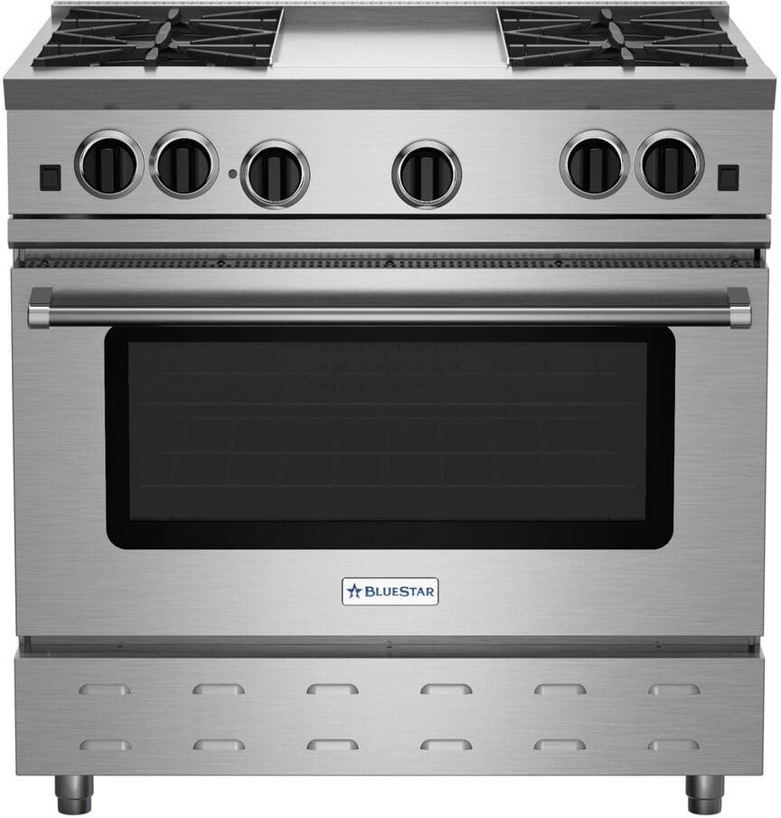 BlueStar RNB364GV2NG 36 Inch Gas Range with 12 Inch Griddle, 4 Open Burners, 22,000 BTU Power