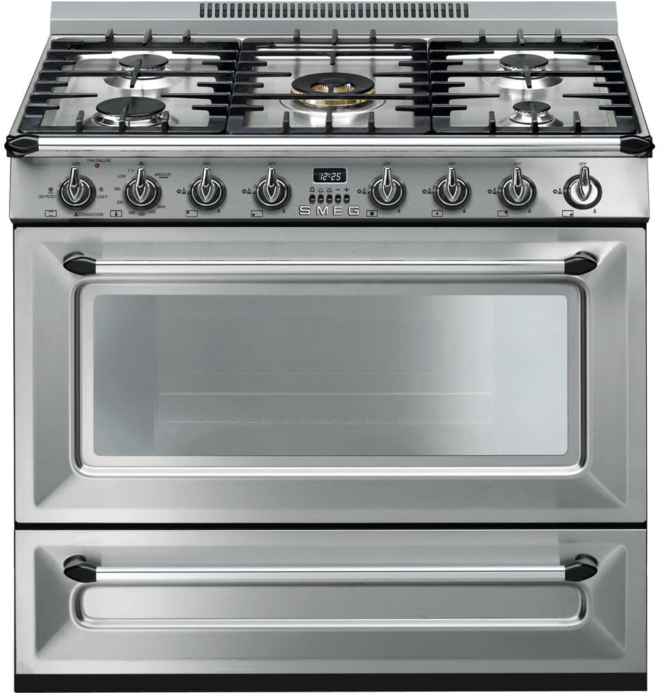 Smeg TRU36GGX 36 Inch Freestanding Gas Range with 5 Burners, Continuous