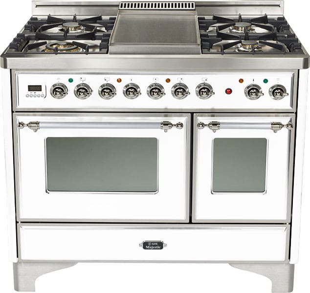 Ilve Umd1006dmpbx 40 Inch Freestanding Dual Fuel Range With 6 Sealed Ilve Majestic Collection Umd1006dmpbx True White With Chrome Trim