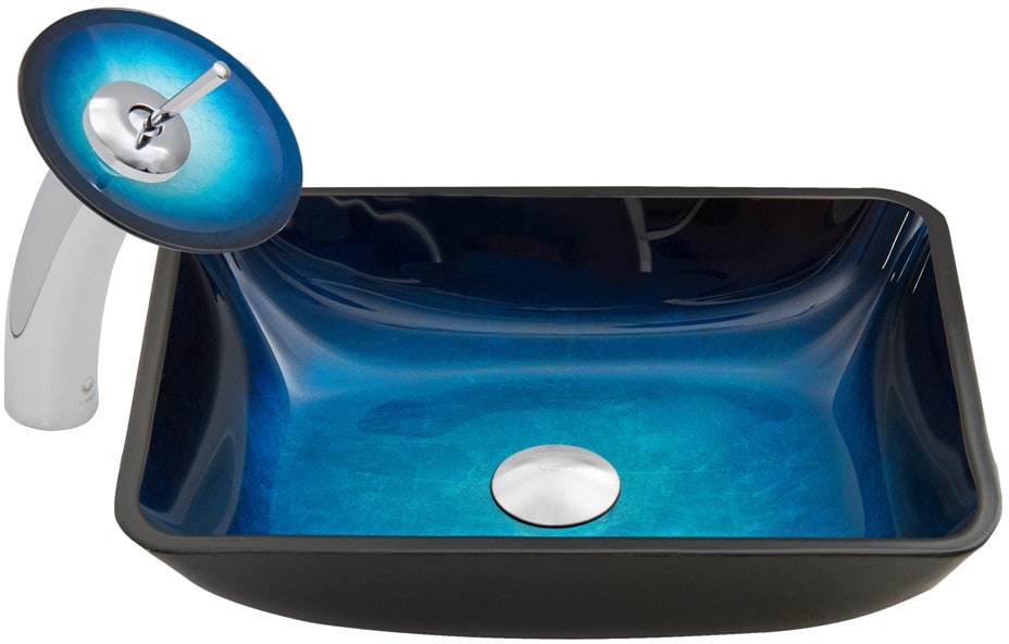 blue glass vessel sink iridescent vigo industries vessel sink collection vgt055chrnd rectangular turquoise water glass and waterfall faucet 1825 inch blue glass vessel sink iridescent vigo industries vessel sink collection vgt055chrnd rectangular turquoise water glass and waterfall faucet 1825 inch