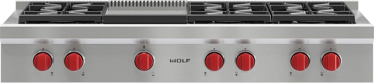 48 Inch Pro-Style Gas Rangetop with 6 Dual-Stacked Sealed Burners, Porcelain-Coated Cast Iron Continuous Grates, Infrared Griddle, Simmer/Melt Feature, Automatic Reignition, and Star-K Certified Sabbath Mode: Liquid Propane