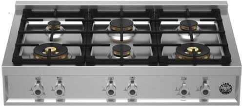 36 Inch Gas Rangetop with 6 Sealed Burners, Continuous Cast Iron Grates, 2 Power Burners, Dual Ring Flame, Rapid Burner, Simmer Burner, Electronic Ignition, Thermocouple Safety Device, Solid Metal Control Knobs, and UL Certified