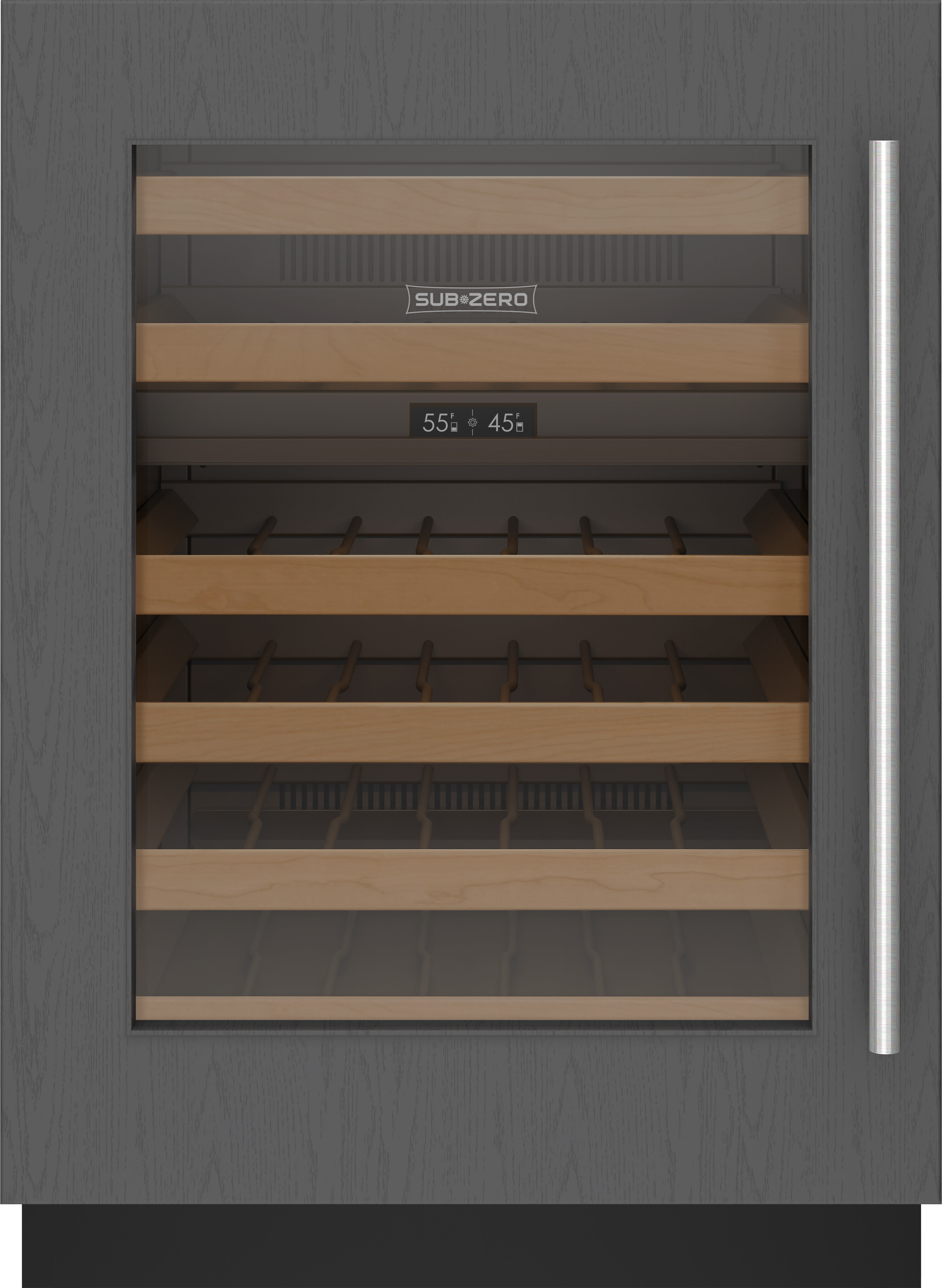 24 Inch Panel-Ready Under Counter Dual Zone Smart Wine Storage with 42-Bottle Capacity, 6 Full-Extension Racks, UV-Resistant Glass Door, LED Accent Light, Inventory Tile System, Dual Evaporators, Sabbath Mode and Star-K Certified: Left Hinged