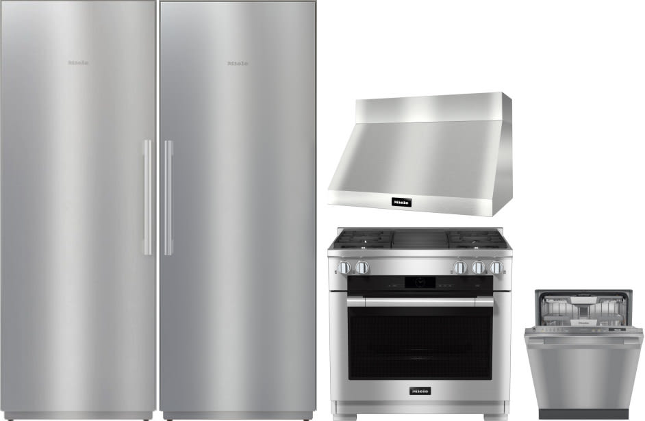 5 Piece Kitchen Appliances Package with Column Refrigerator, Dual Fuel Range and Dishwasher in Stainless Steel