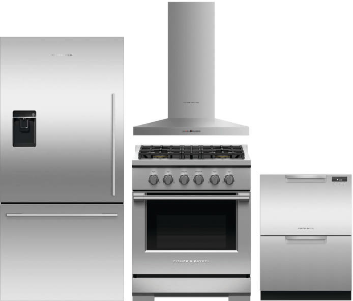 4 Piece Kitchen Appliances Package with Bottom Freezer Refrigerator, Gas Range and Dishwasher in Stainless Steel