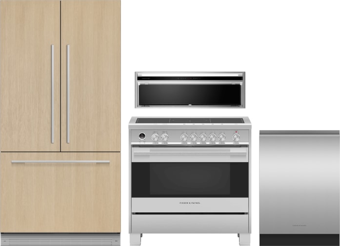 4 Piece Kitchen Appliances Package with French Door Refrigerator, Induction Range and Dishwasher in Panel Ready