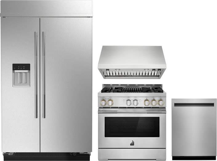 4 Piece Kitchen Appliances Package with Side-by-Side Refrigerator, Gas Range and Dishwasher in Stainless Steel