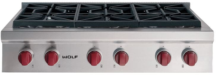 36 Inch Pro-Style Gas Rangetop with 6 Dual-Stacked Sealed Burners, Porcelain-Coated Cast Iron Continuous Grates, Simmer/Melt Feature, Automatic Reignition and Star-K Certified: Natural Gas