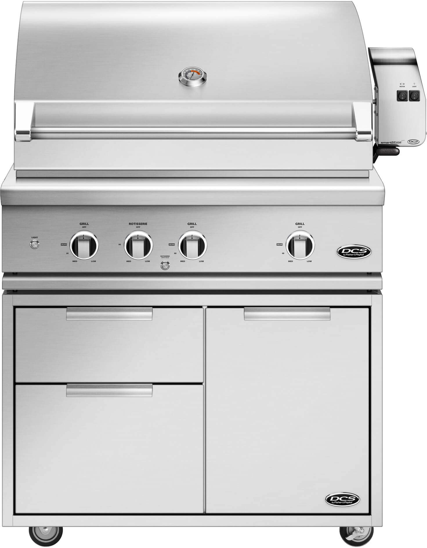 36 Inch Freestanding Grill with Infrared Rotisserie, Charcoal Smoker Tray, Extra Cooking Area, Easy Lift Hood, Intuitive Lighting and Rack & Tool Storage