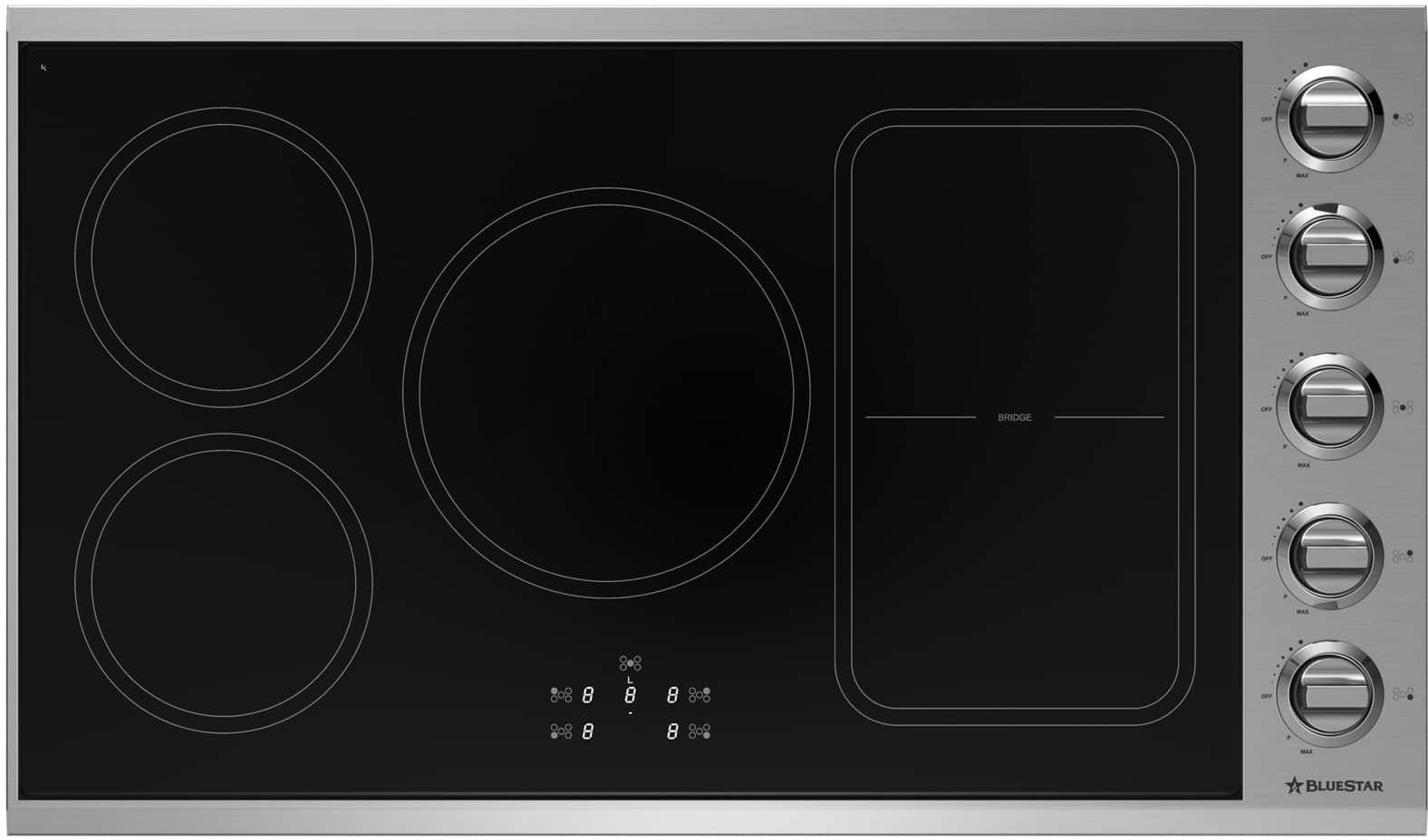 36 Inch Induction Cooktop with 5 Burner Elements, Ceramic Glass Surface, 2 Burner Bridging Technology, 9 Cooking Levels, Keep Warm, Heat Accelerator, Hot Surface Indicator Light, Safety Knob Lock, and Rapid Heat Accelerator Technology