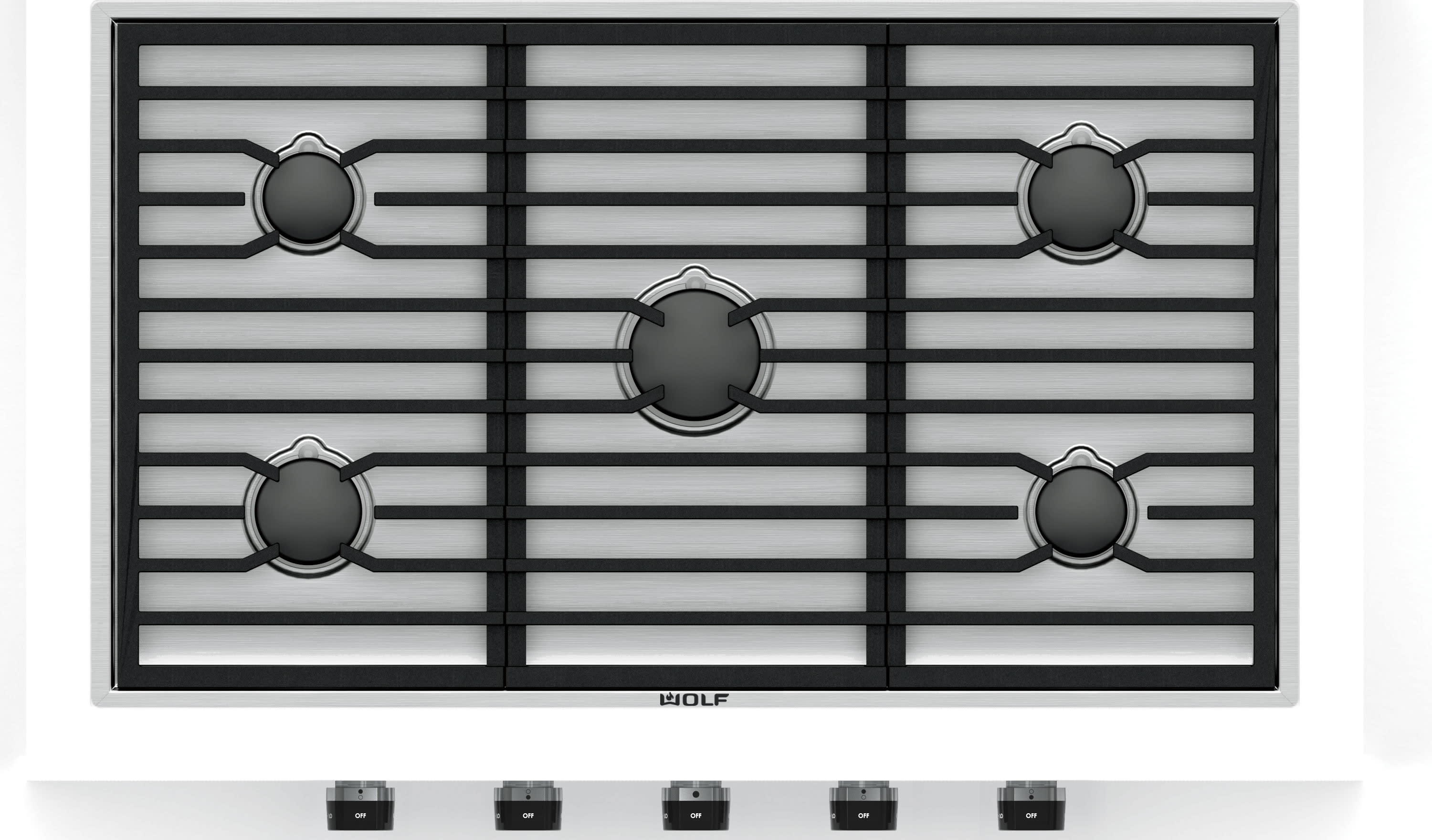 36 Inch Cooktop with 5 Sealed Burners Total, Continuous Cast-Iron Grates, 20,000 BTU Power Burner, White Illuminated LED Knobs, 3 Knob Color Options, Spark Ignition and Star-K Certified: Natural Gas