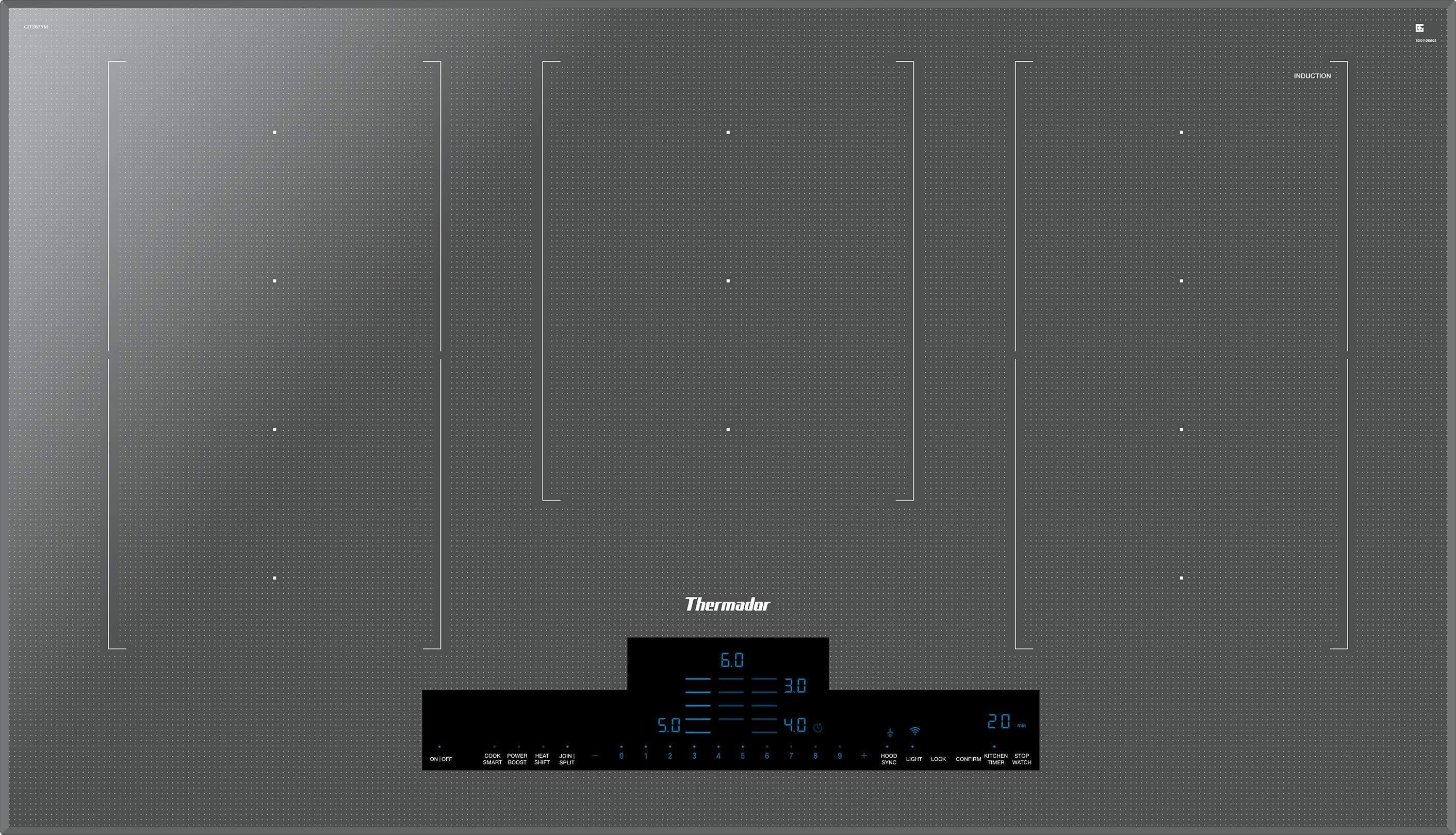 36 Inch Induction Smart Cooktop with 5 Elements, Glass Ceramic Surface, HeatShift®, MoveMode®, CookSmart®, Home Connect®, and PanBoost®: Frameless