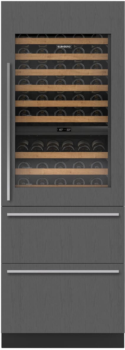 30 Inch Built-In Triple Zone Smart Wine Cooler with 86 Bottle Capacity, Full-Extension Wine Racks, UV-Resistant Glass Door, LED Lighting, Touch Control, Inventory Tile System, Refrigerator Drawers, and Star-K Certified: Panel Ready, Right Hinge