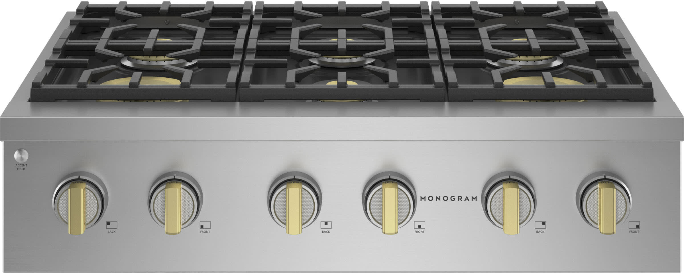 36 Inch Slide-In Professional Gas Rangetop with 6 Sealed Burners, Continuous Grates, Custom Color LED Accent Lighting, Reversible Wok Grates, WiFi Compatible, CSA and ADA Compliant
