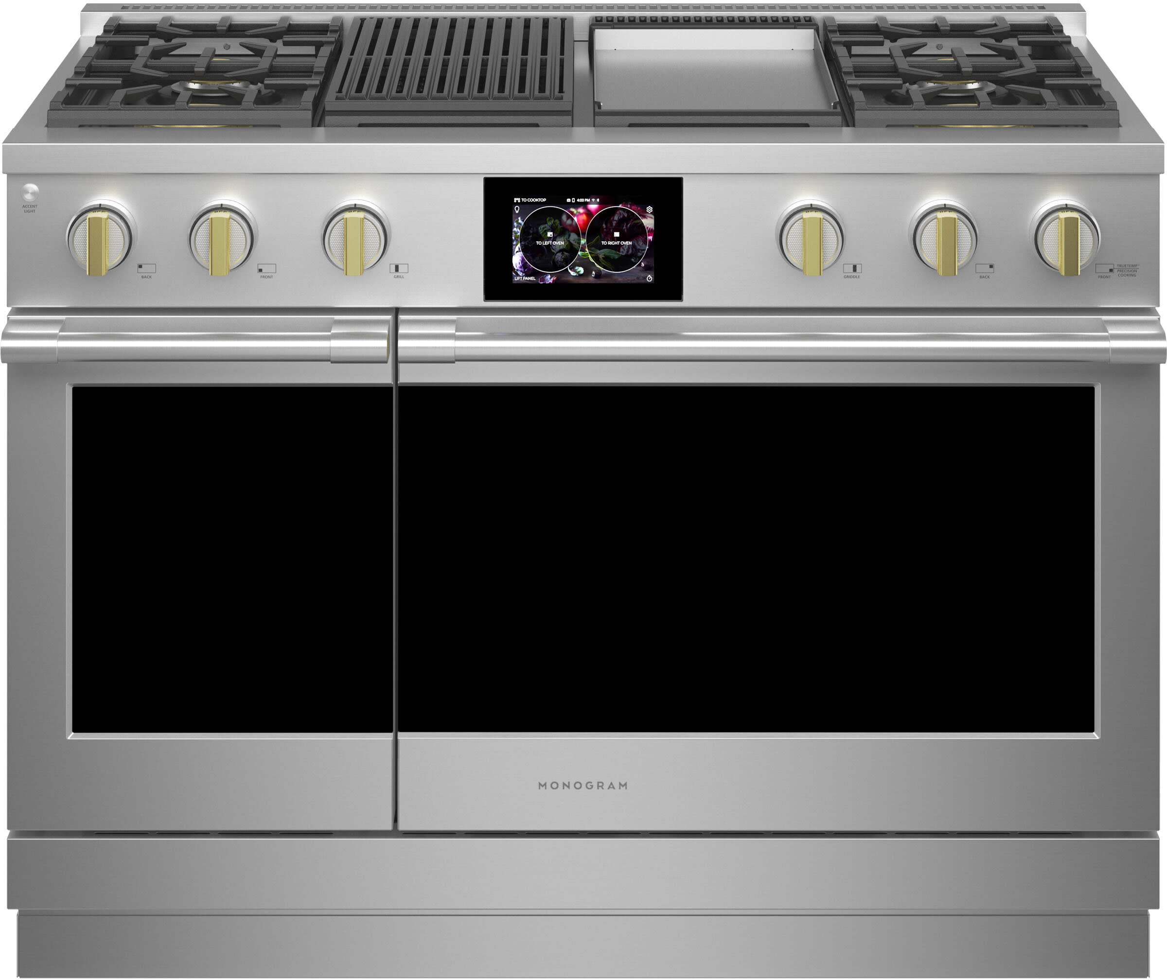 48 Inch Freestanding Professional Dual Fuel Smart Range with 4 Sealed Burners, Dual Oven, 8.25 cu ft Capacity, Griddle, Grill, TrueTemp™ Burner, Hestan Cue™, Custom Color LED Accent Lighting, Hot Air Fry, Reversible Wok Grates and ADA Compliant
