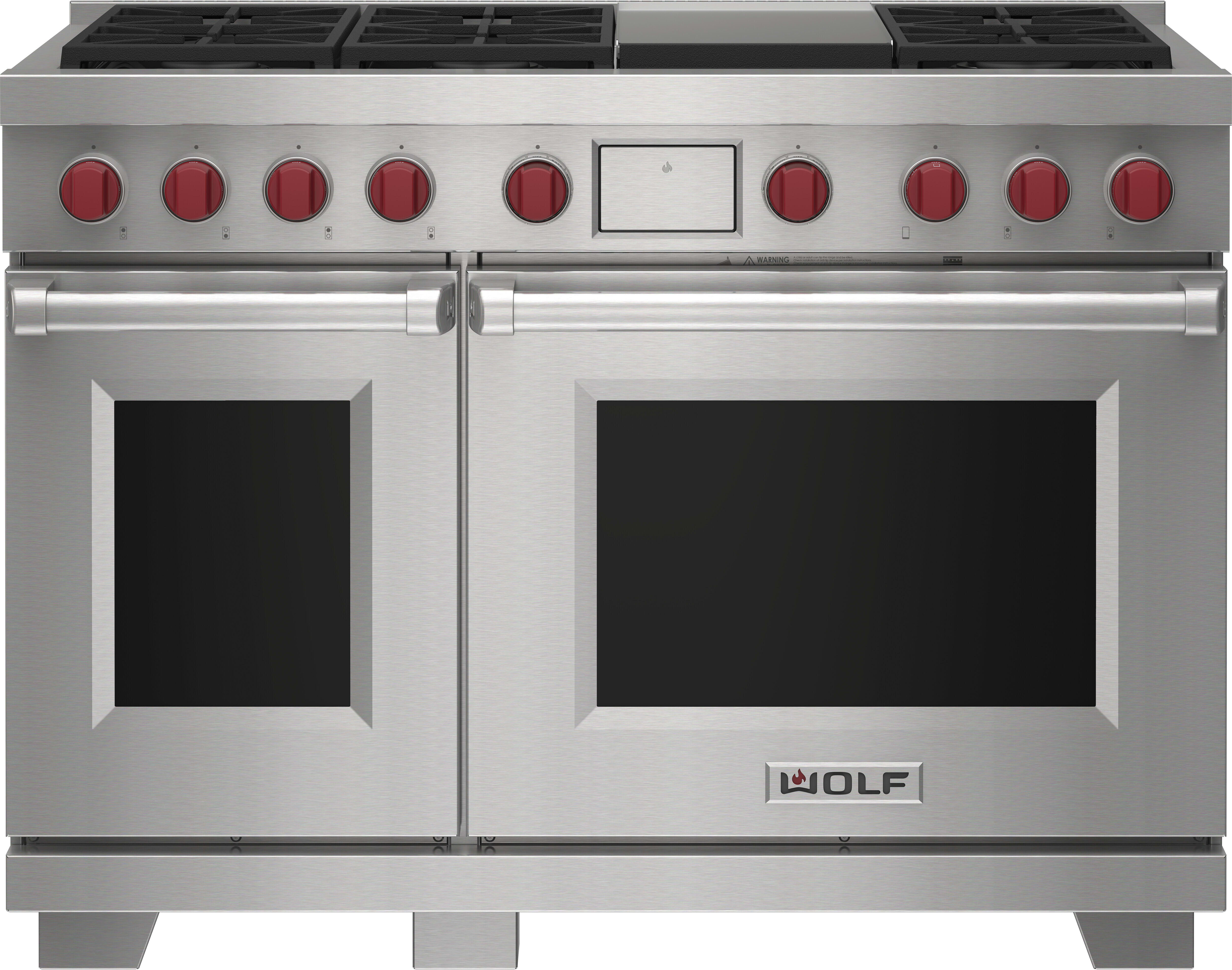 48 Inch Freestanding Dual-Fuel Smart Range with 6 Dual Stacked Sealed Burners, Double Oven, 6.9 cu. ft. Total Oven Capacity, Continuous Grates, Infrared Griddle, Self-Clean, Gourmet Mode, Touch Screen Controls, 10 Cooking Modes, Halo Lights, Temperature Probe, Sabbath Mode and STAR-K Certified: Stainless Steel - Natural Gas